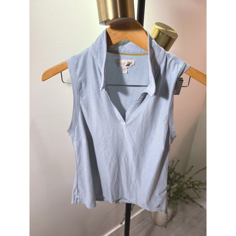 Fundamental Coast Womens Light Blue Micro Stripe Sleeveless Polo V-Neck Top S